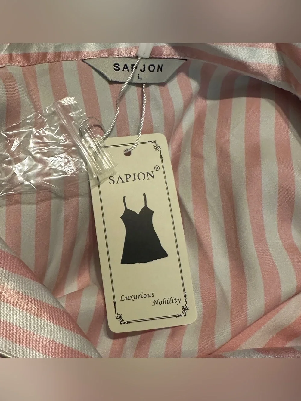 SAPJON Pink Striped Satin Pajama Set – Size Large